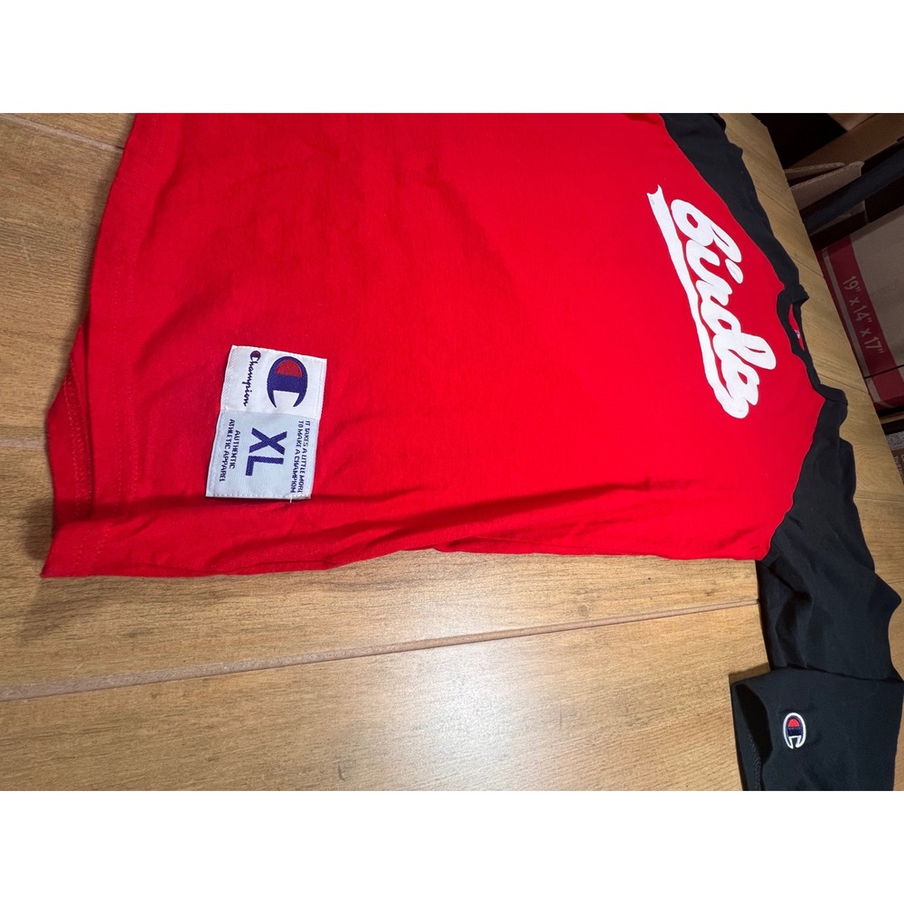 Birds Champion T Shirt Mens XL Raglan 3/4 Sleeve Baseball Graphic‎ Tee Red Black - Picture 6 of 8